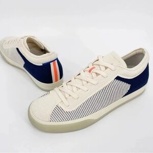 Rothy’s The Classic Lace Up Sneaker Cream & Navy Blue Women’s Shoes 8 Nautical